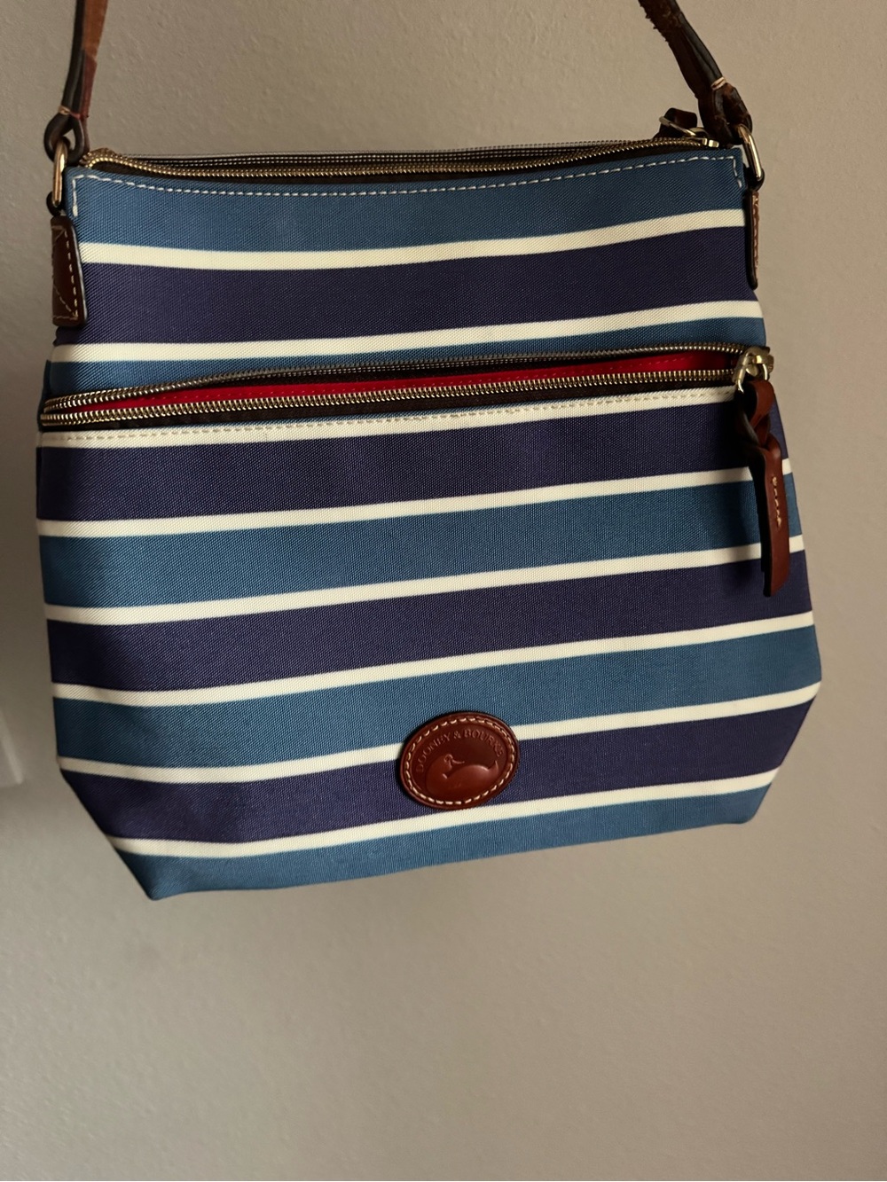 Dooney & Bourke Purple and Light Blue Striped Crossbody Bag